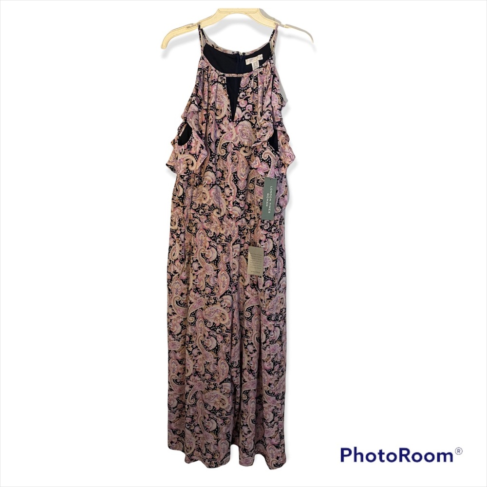 London Times Jumpsuit, crêpe Ruffles paisley print, wide leg, plus size 18 W